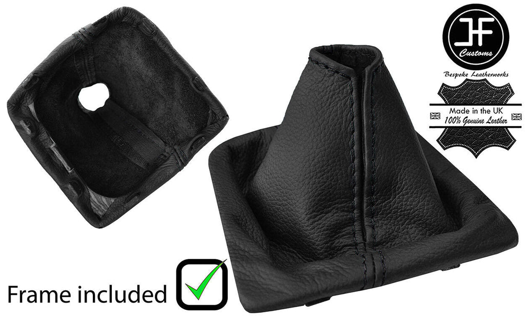 BLACK STITCH REAL LEATHER GEAR GAITER+PLASTIC FRAME FITS HYUNDAI i30 2012-2016