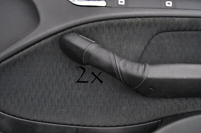 FITS BMW E46 1998-2005 grey stitch 2X DOOR HANDLE COVERS BLACK LEATHER