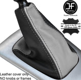 BLACK & GREY TOP GRAIN REAL LEATHER GEAR GAITER FITS SAAB 93 9-3 2003-2012