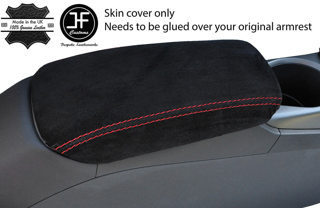 RED STITCHING REAL SUEDE ARMREST COVER FITS AUDI TT MK3 2015-2019 CUSTOM NEW