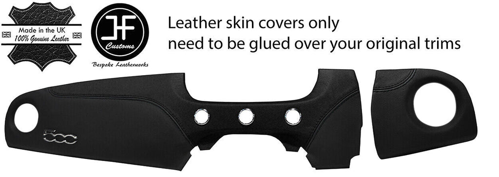BLACK & BLACK LEATHER 2 PIECE DASH KIT COVER FITS FIAT 500 ABARTH 07-16 STYLE 2