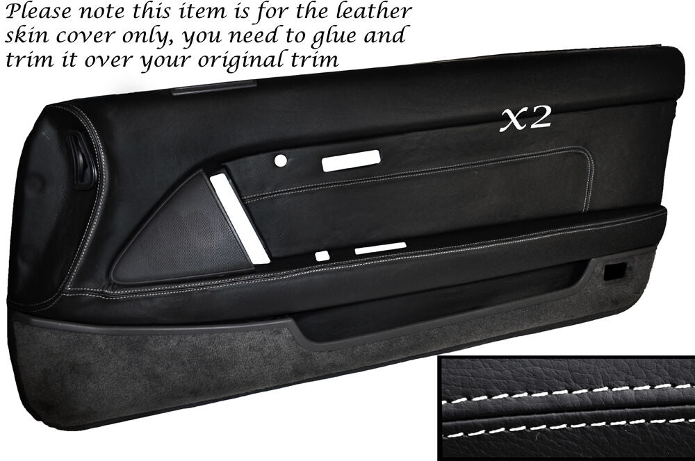 WHITE STITCH 2X FULL DOOR CARD LEATHER SKIN COVER FITS TOYOTA SUPRA MK3 86-93