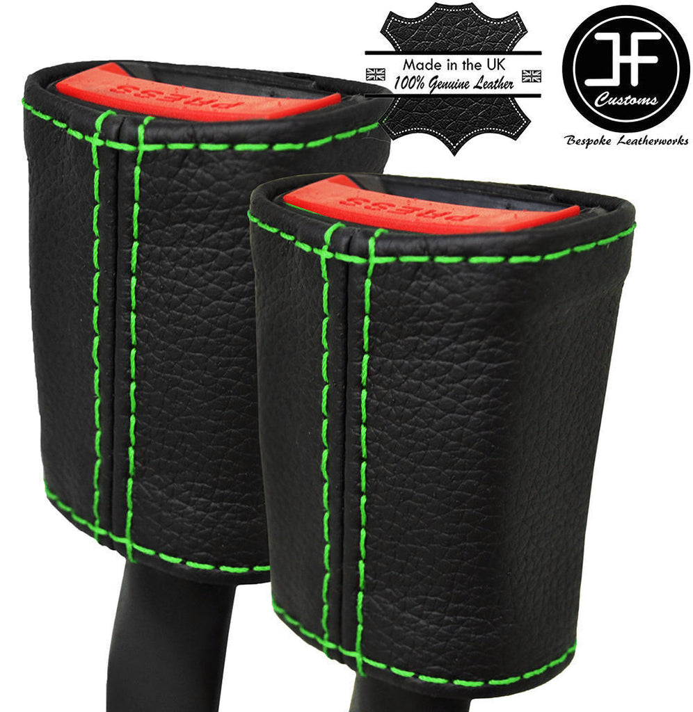 GREEN STITCH 2X FRONT SEAT BELT LEATHER COVERS FITS FORD TRANSIT MK7 2006-2014