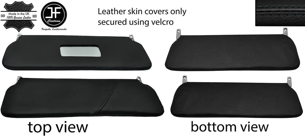 BLACK & BLACK LEATHER 2X SUN VISORS COVERS FITS ROVER MINI CLASSIC 1990-2000