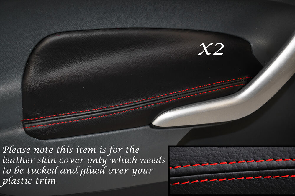 RED STITCH 2X FRONT DOOR ARMREST SKIN COVERS FITS FORD FIESTA 09-12 3DR