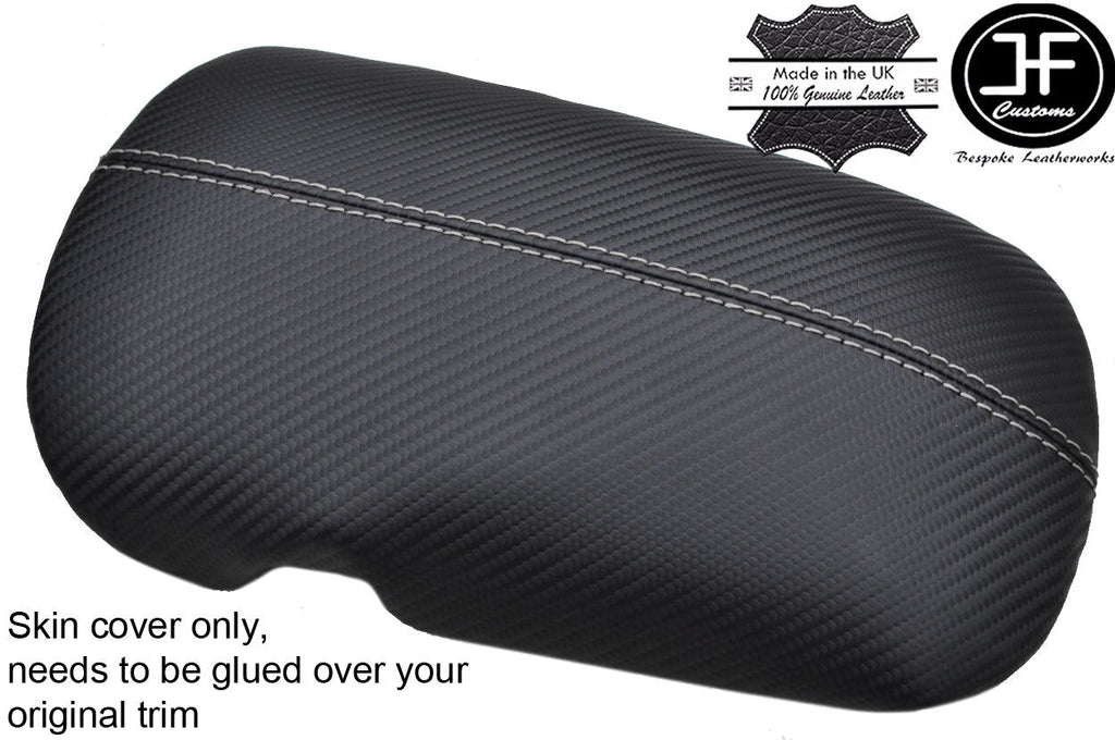 SILVER STITCH CARBON FIBER VINYL ARMREST LID COVER FITS FORD MUSTANG 2015-2017