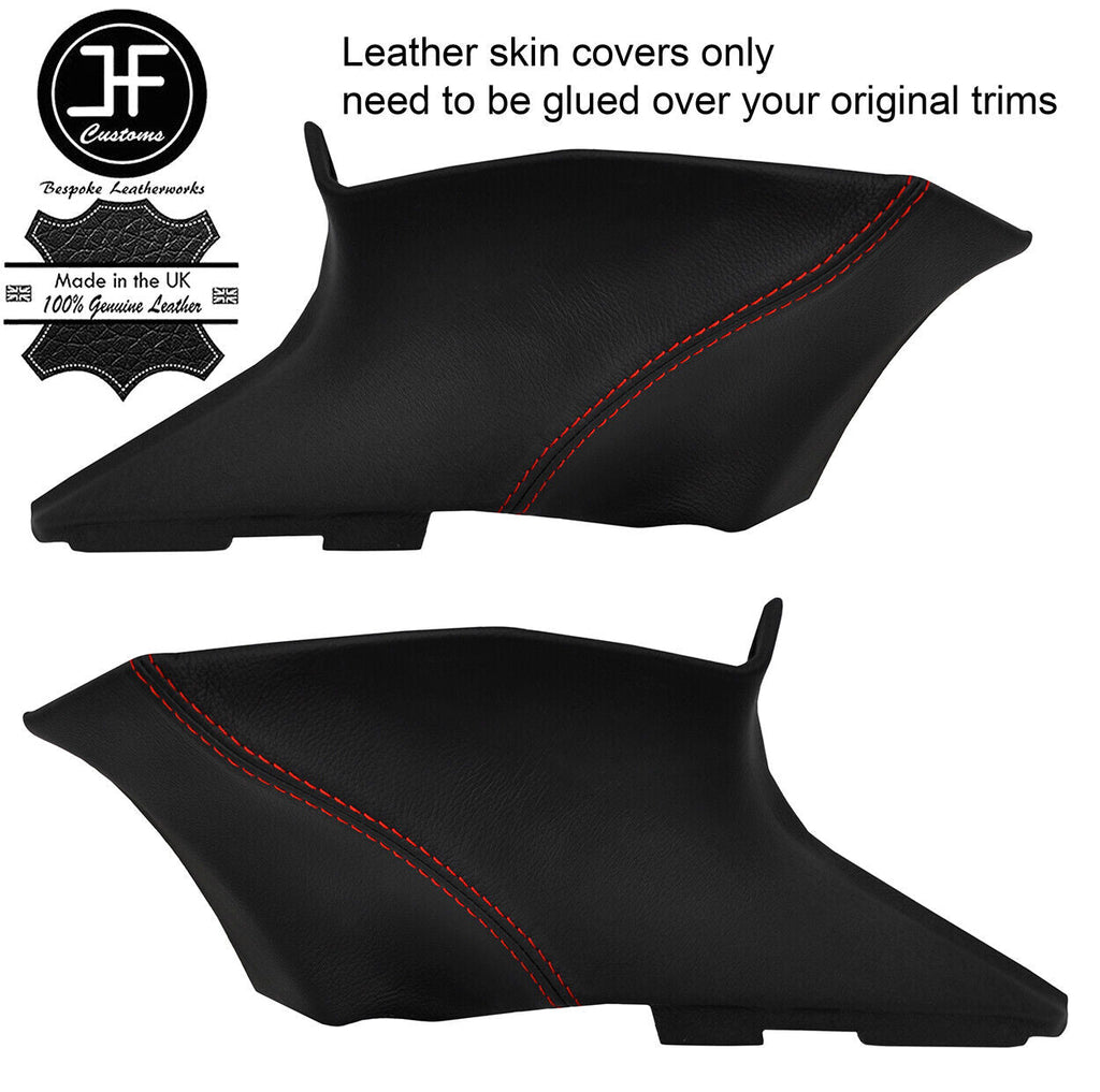 RED  STITCH 2X REAR C PILLAR REAL LEATHER COVERS FITS TESLA MODEL S 12-16