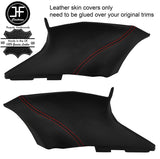 RED  STITCH 2X REAR C PILLAR REAL LEATHER COVERS FITS TESLA MODEL S 12-16