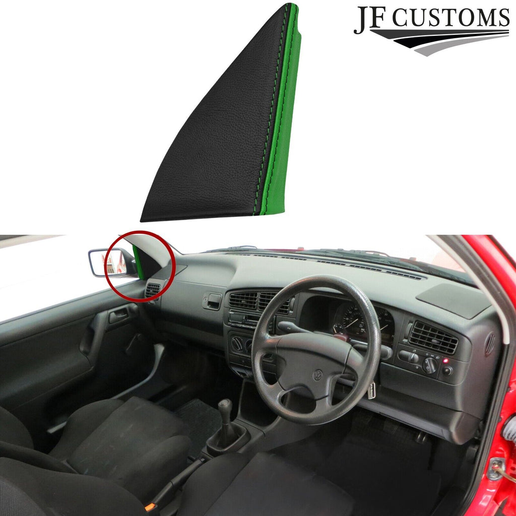 GREEN & BLACK LEATHER 2X WING MIRROR DOOR TRIM COVER+FRAMES FOR VW GOLF MK3