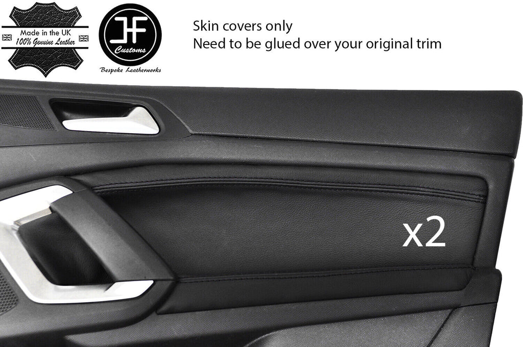 BLACK STITCH 2X FRONT DOOR CARD TRIM LEATHER COVER FOR PEUGEOT 308 14-18 5 DOOR