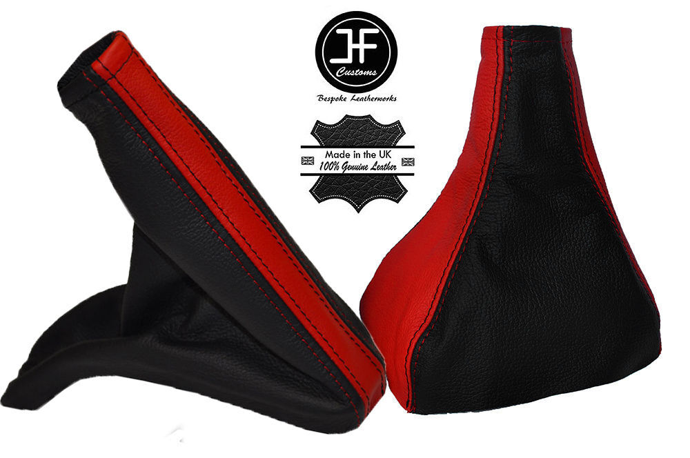BLACK & RED LEATHER GEAR & HANDBRAKE GAITERS FITS VAUXHALL CORSA C MK11 COMBO