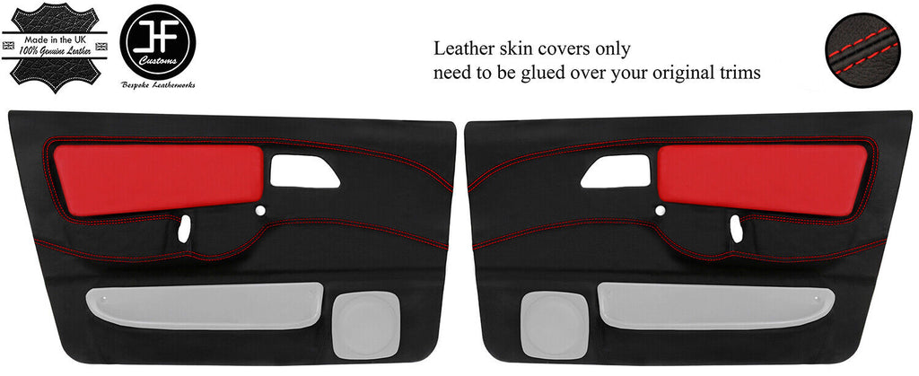 RED  BLACK LEATHER 2X FRONT DOOR CARD COVERS FOR FORD SIERRA RS COSWORTH JF1