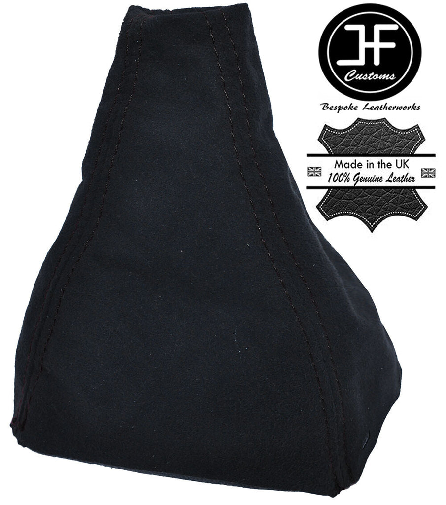 BLACK DOUBLE STITCH FITS SAAB 93 9-3 SS 2003+ GEAR GAITER REAL BLACK SUEDE