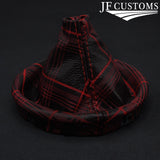 FOR VW T5 TRANSPORTER RED STITCH LEATHER UV PRINTED TARTAN GEAR + FRAME