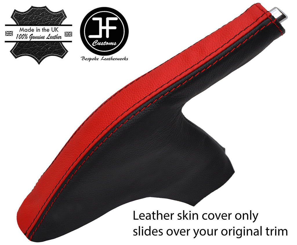 BLACK & RED LEATHER SLIM HANDBRAKE GAITER COVER FOR FORD FIESTA MK7 2008-2013
