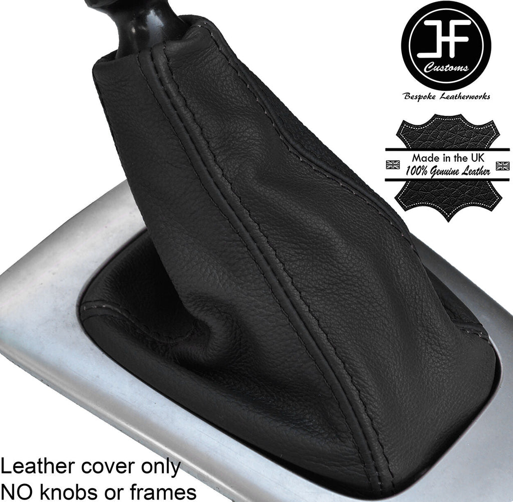 BLACK & BLACK TOP GRAIN REAL LEATHER GEAR GAITER FITS SAAB 93 9-3 2003-2012