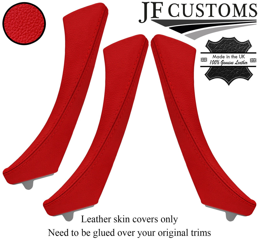 RED ITALIAN LEATHER 3X DOOR HANDLE COVERS FOR BMW E90 E91 E9X CUSTOM NEW