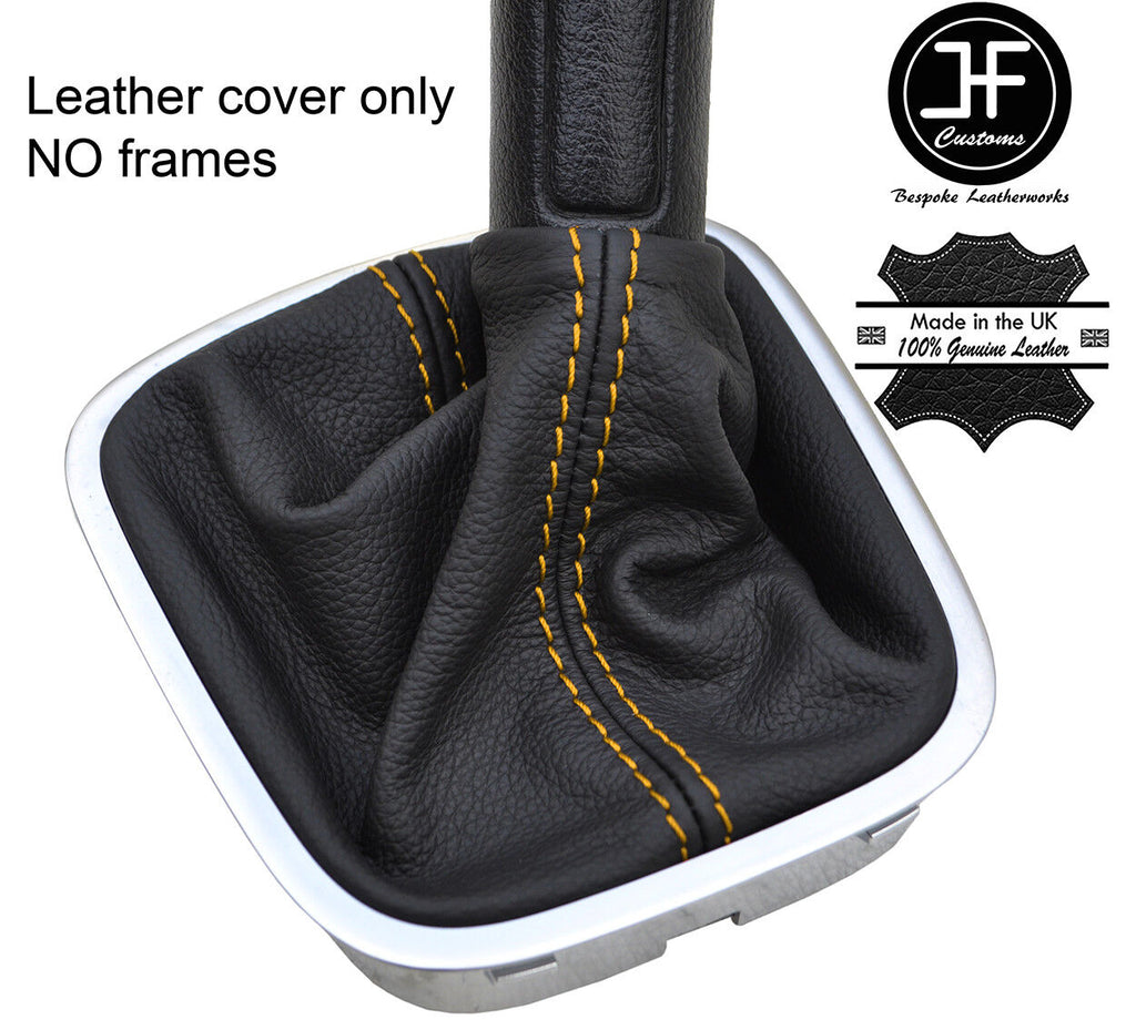 YELLOW STITCH TOP GRAIN LEATHER MANUAL GEAR GAITER FITS VW POLO 6R 2009-2016