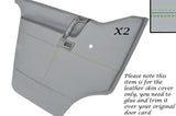 GREEN STITCH 2X DOOR CARDS GREY LEATHER COVERS FITS VW T4 TRANSPORTER CAMPER