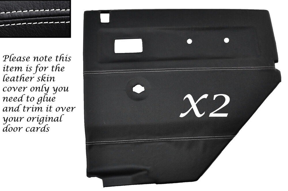 WHITE STITCH 2X REAR DOOR CARDS LEATHER COVERS FITS LAND ROVER DEFENDER 110