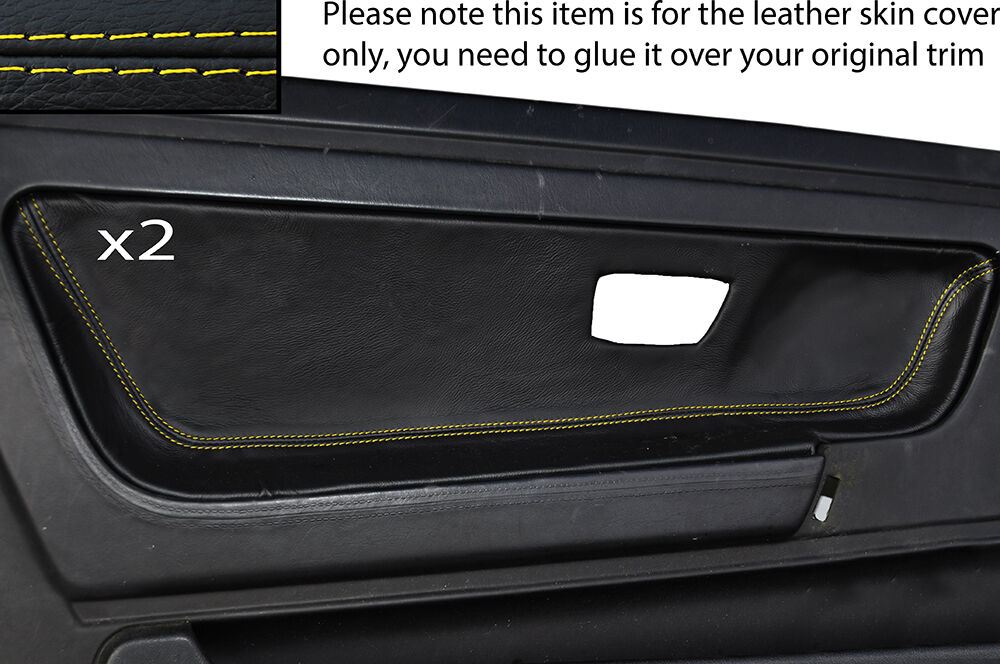 YELLOW STITCH 2X DOOR CARD TRIM LEATHER SKIN COVERS FITS VW SCIROCCO MK2 81-92