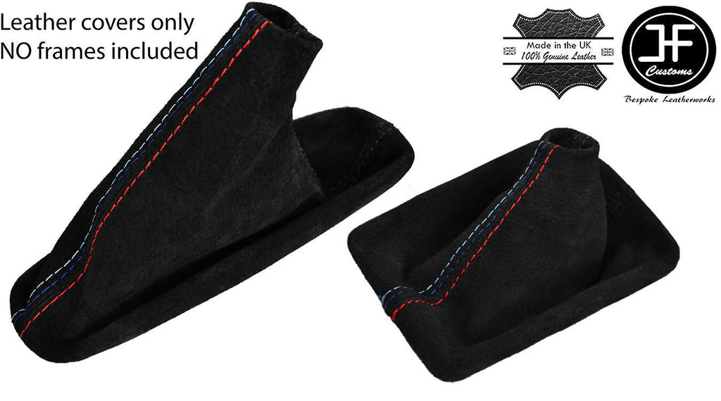 BLACK & TRI STITCH FOR BMW 3 SERIES E46 99-05 AUTOMATIC GEAR-HANDBRAKE SET SUEDE