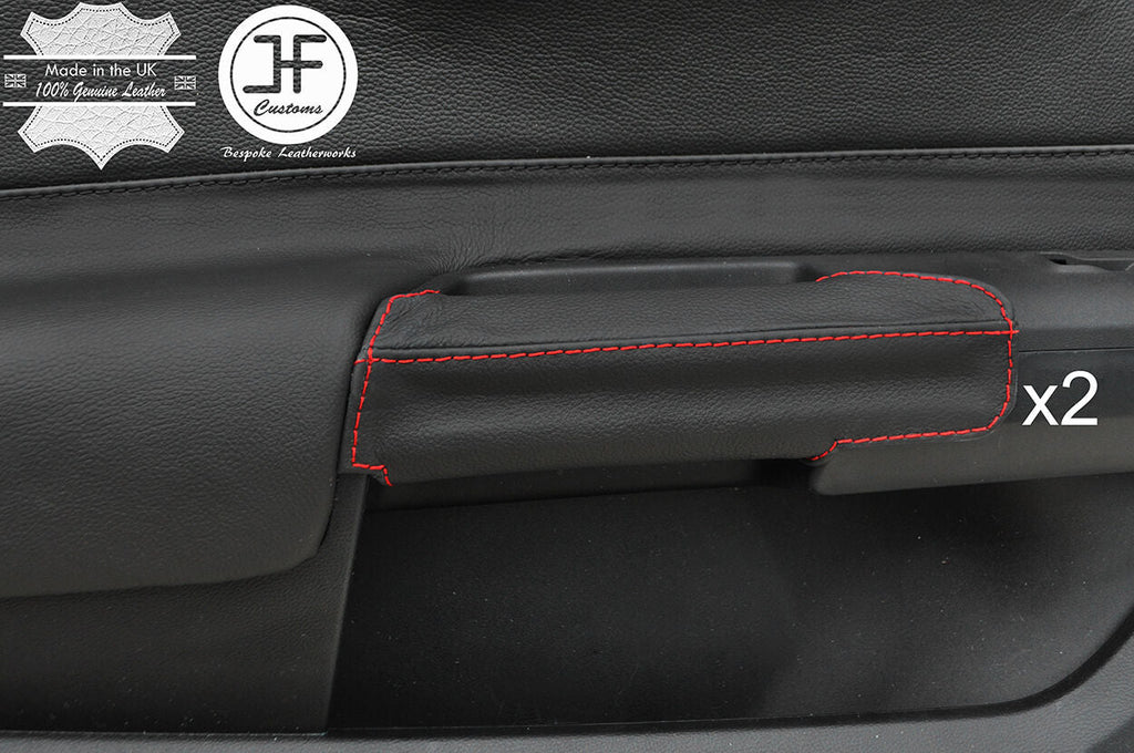 RED STITCHING 2X FRONT DOOR HANDLE LEATHER COVERS FITS FORD MUSTANG 2015-2017