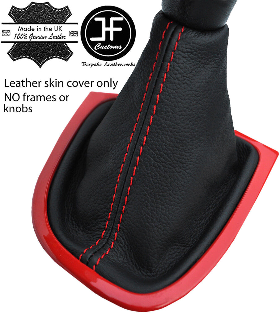 RED STITCHING TOP GRAIN REAL LEATHER GEAR GAITER FITS RENAULT CLIO 2012-2016