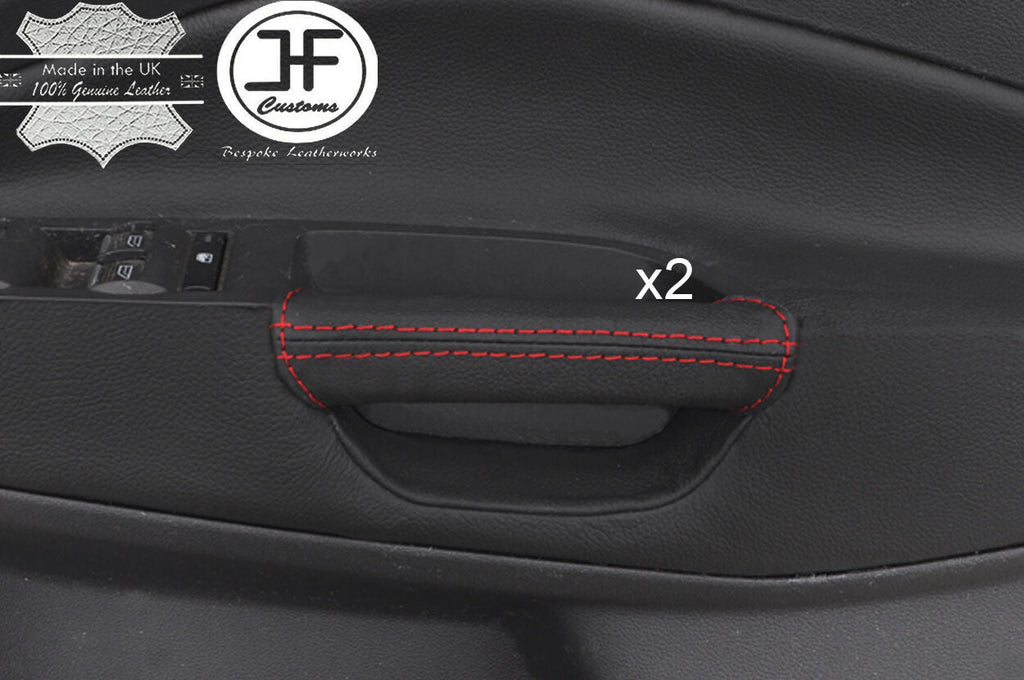 RED STITCH 2X FRONT DOOR HANDLE LEATHER COVER  FITS FORD KUGA MK2 2013-2017