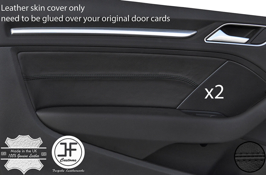 BLACK STITCH 2X FRONT DOOR CARD TRIM LEATHER COVERS FOR AUDI A3 8V 13-18 3 DOOR