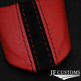 RED LEATHER SUEDE STRIPE 3-SPOKE STEERING TRIM COVERS+FRAMES FOR MINI R52 R53