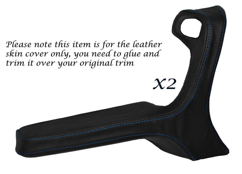 BLUE STITCH 2X FRONT DOOR HANDLE ARMREST COVERS FITS BMW 3 SERIES E30 84-92