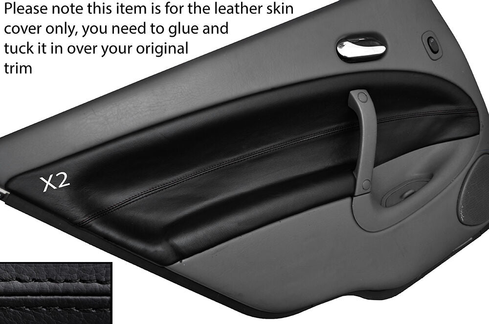 BLACK STITCH 2X REAR DOOR CARD TRIM LEATHER SKIN COVER FITS SAAB 95 9-5 97-05