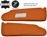 ORANGE REAL LEATHER 2X SUN VISORS COVER FOR VW T5 TRANSPORTER 1 MIRROR CUTOUT