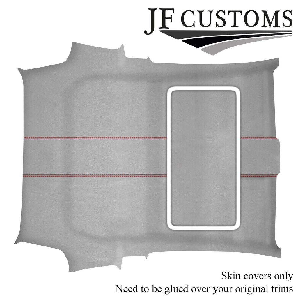 D RED STITCH L GREY SUEDE SUNROOF HEADLINER COVER FOR FIAT 500 & ABARTH 07-15