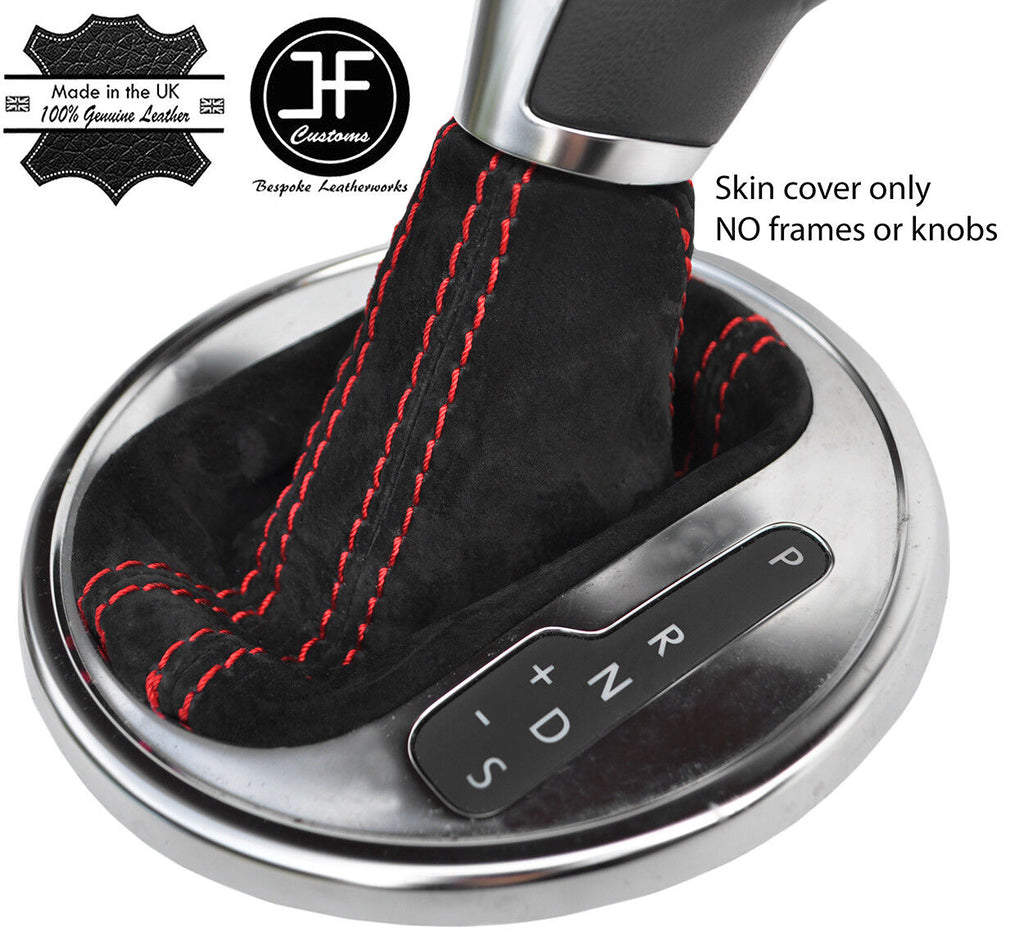 RED STITCH DSG AUTOMATIC REAL SUEDE GEAR GAITER FITS VW BEETLE 2012-2018