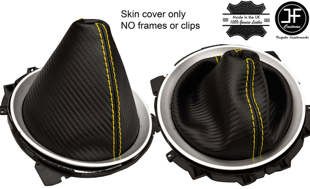 YELLOW STITCH CARBON FIBER VINYL MANUAL GEAR GAITER FITS 350Z Z33 2002-2009