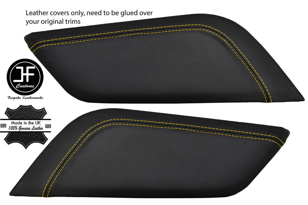 YELLOW STITCH 2X CENTRE CONSOLE KNEE PADS LEATHER COVERS FITS FORD MUSTANG 15-17