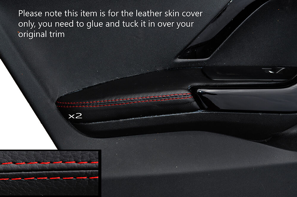 RED STITCH 2X FRONT DOOR ARMREST SKIN COVER FITS PEUGEOT 208 2012-2015 5 DOOR