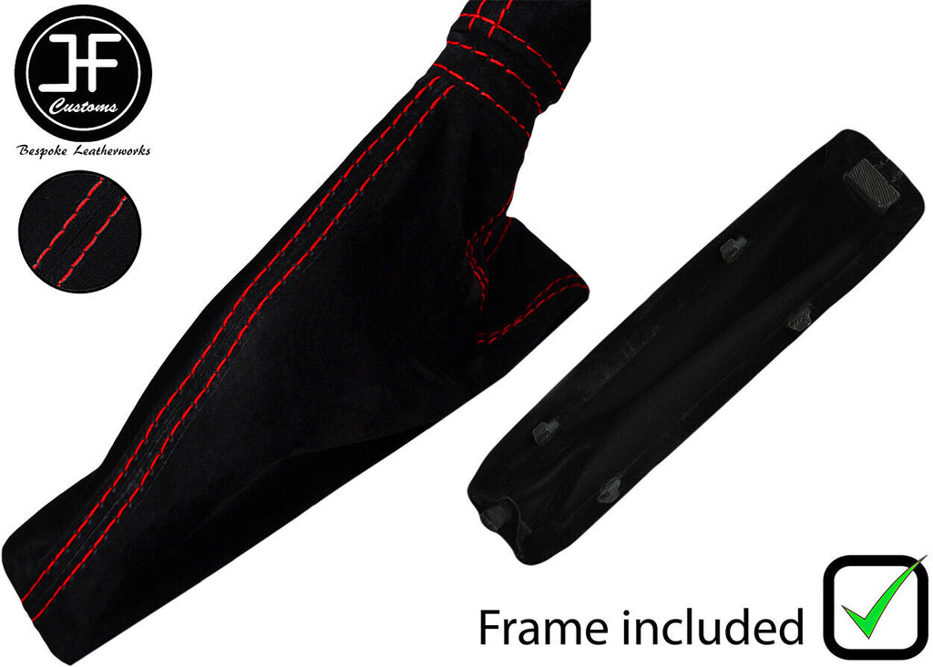 RED STITCH SUEDE HANDBRAKE GAITER + PLASTIC FRAME FITS ALFA ROMEO 156 98-02
