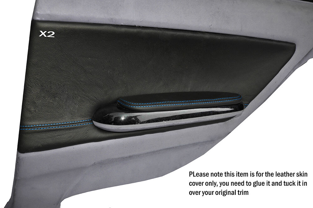 BLUE STITCH 2X REAR DOOR CARD TRIM LEATHER COVERS FITS BMW E46 COUPE 1998-2005