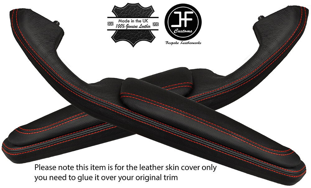 RED STITCH 2X DOOR HANDLE ARMREST LTHR COVERS FITS BMW E46 CONVERTIBLE COUPE