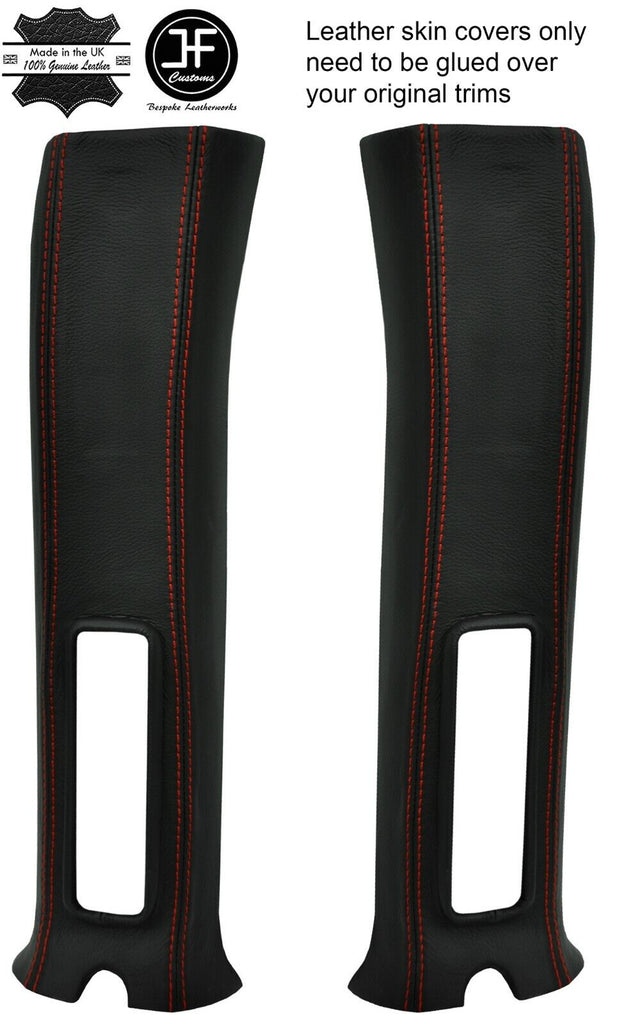 RED STITCH 2X UPPER B PILLAR LEATHER COVERS FITS JEEP WRANGLER JK 11-17 2DR