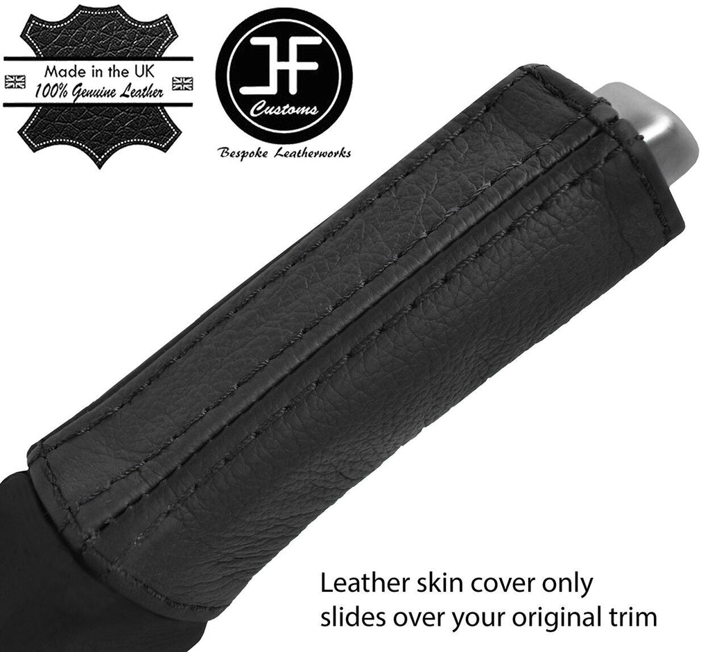 BLACK & BLACK STRIPE LEATHER HANDBRAKE HANDLE COVER FOR VOLVO S40 V50 MK2 04-07
