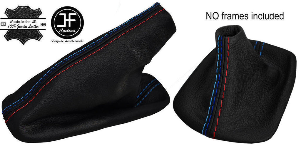 BLUE & TRI STITCH LEATHER FOR BMW E90 E91 E92 E93 AUTOMATIC GEAR HANDBRAKE SET