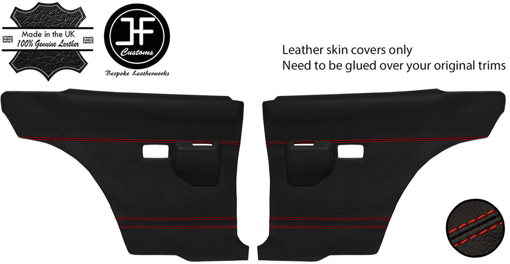 RED  STITCH 2X REAR DOOR CARD LEATHER COVERS FITS FORD CORTINA MK5 COUPE 2DR