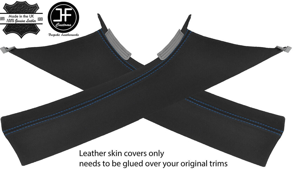 BLUE STITCH 2X A PILLAR LEATHER COVERS FOR VW T5 TRANSPORTER CARAVELLE STYLE 2