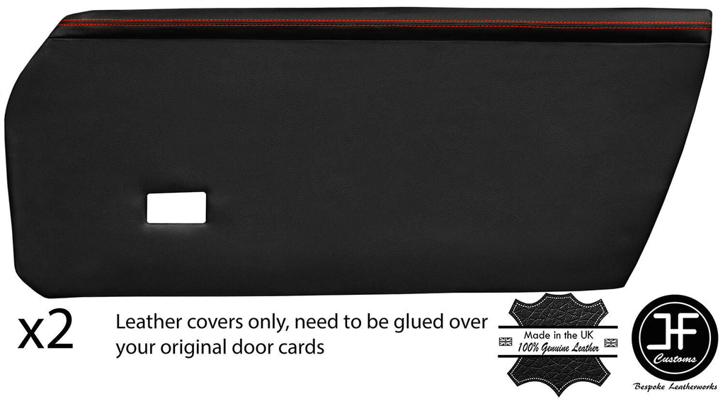 RED STITCH 2X FRONT FULL DOOR CARD LEATHER COVERS  FITS PORSCHE 914 1969-1976