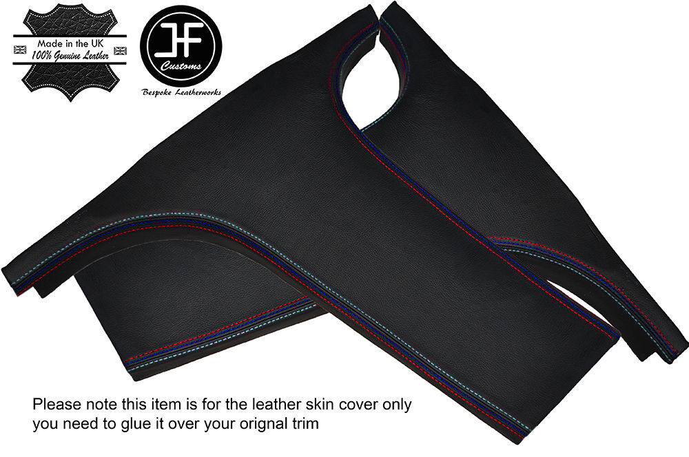 BLACK LEATHER TRI STITCH 2X LOWER B PILLAR COVER FITS BMW 3 SERIES E90 E91 05-12