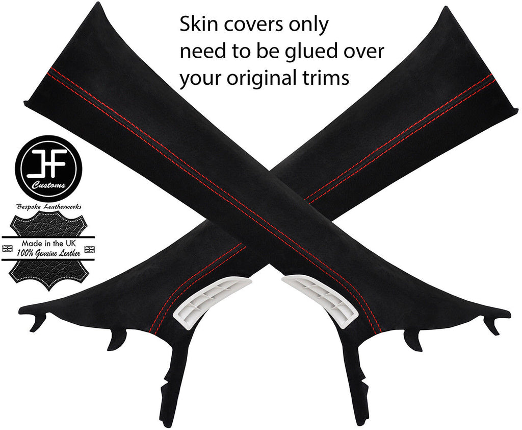 RED STITCHING 2X A PILLAR REAL SUEDE COVERS FITS FORD MONDEO MK5 2014-2018